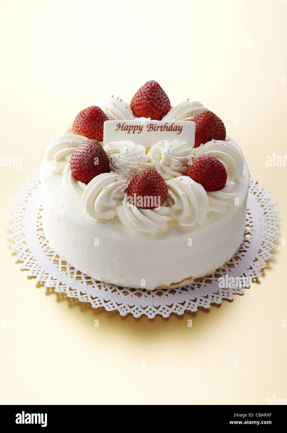 Strawberry birthday cake Stock Photo - Alamy