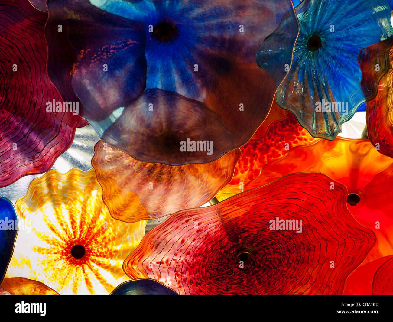 The spectacular glass ceiling art by Dale Chihuly in the lobby of the