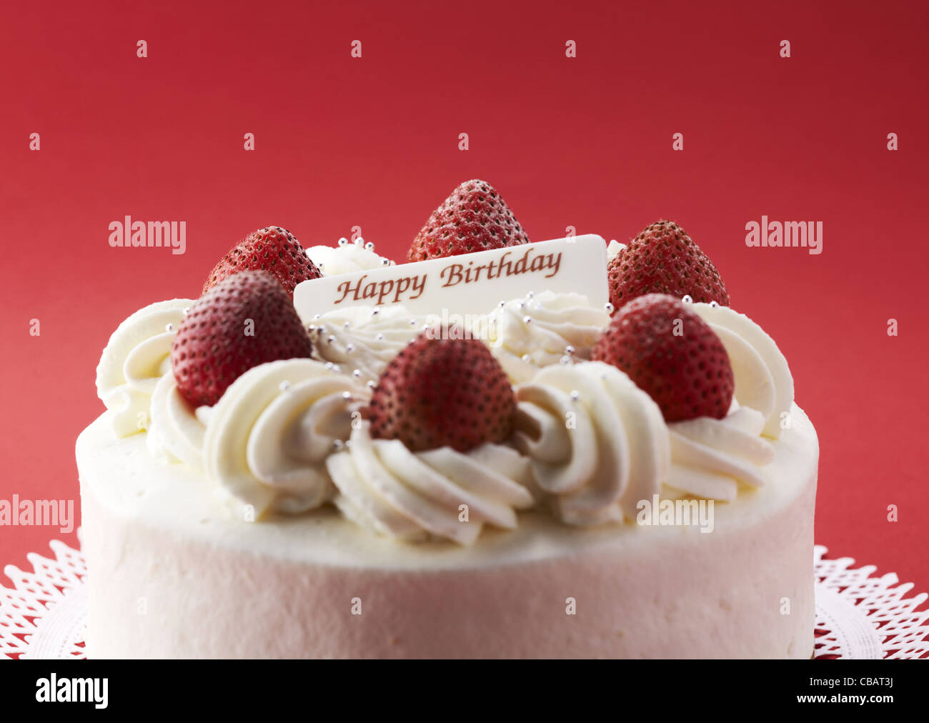 Strawberry birthday cake Stock Photo - Alamy