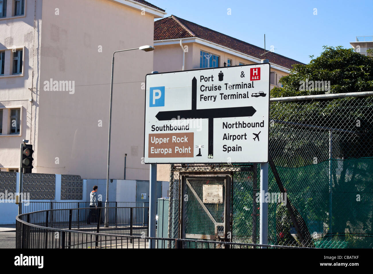Detail of urban area with road sign in Gibraltar Stock Photo Alamy