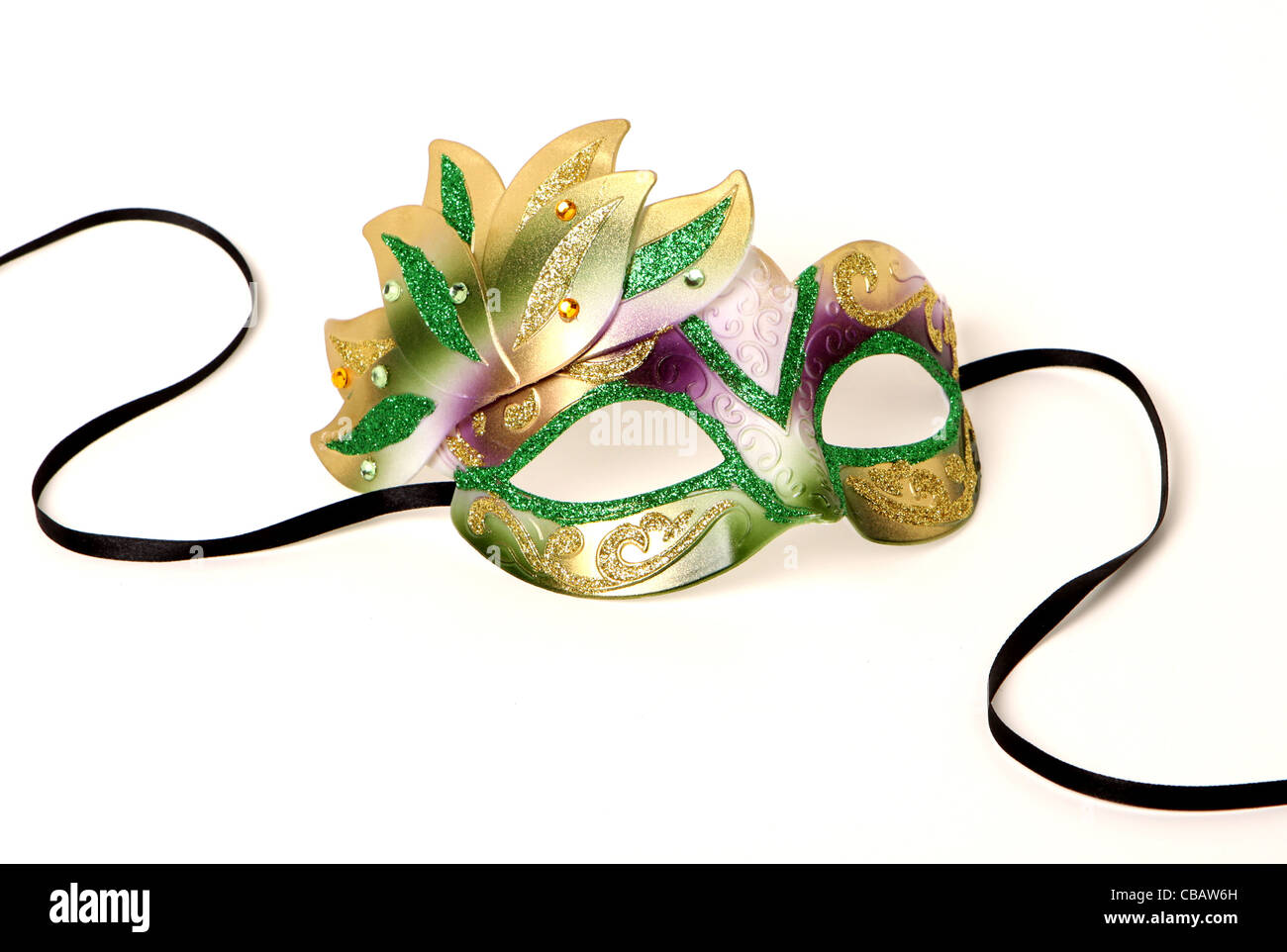 Close-up image of elegant Gold and Green Venetian Mask with Black ...