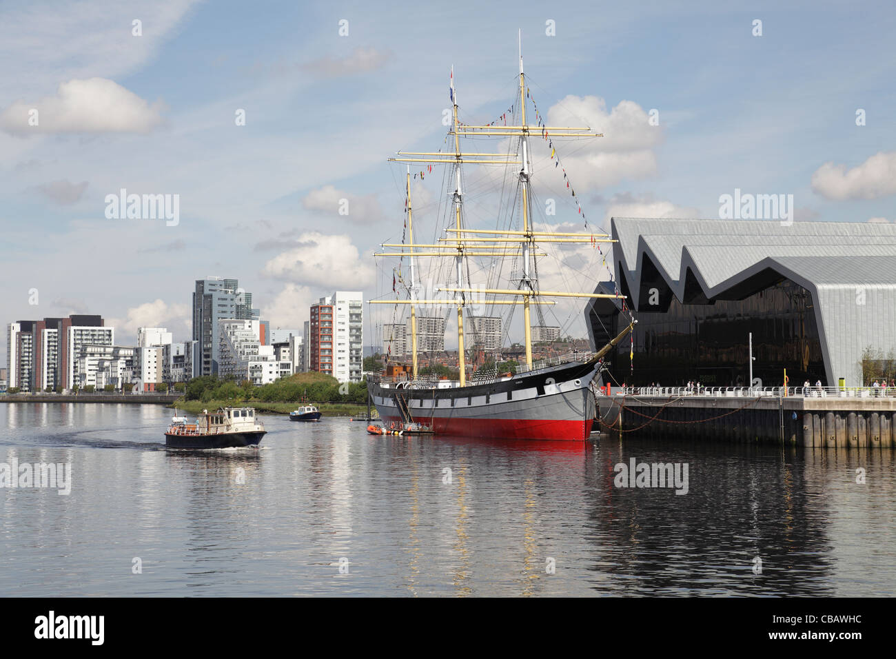 Riverside Museum Glasgow of Transport and Travel and the Tall Ship Glenlee on the River Clyde, Glasgow, Scotland, UK Stock Photo
