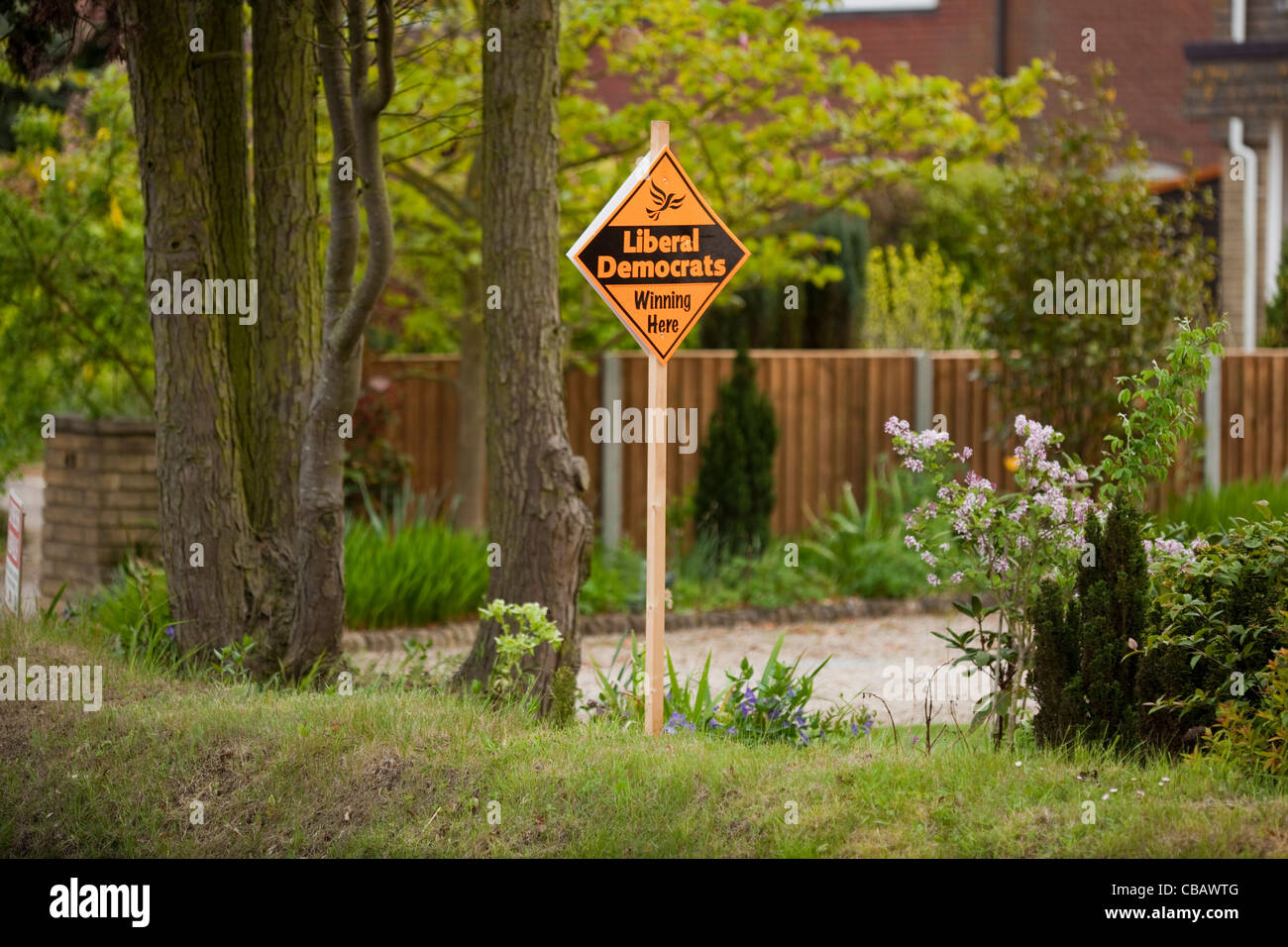 Liberal Democrat Sign. Promoting party for elections 2011. North Walsham, Norfolk. Stock Photo