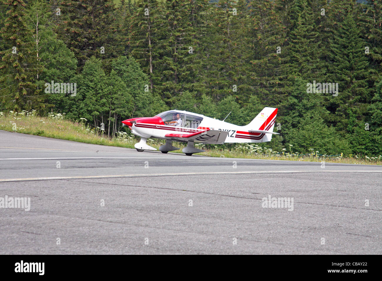 Light aircraft at Megeve Altiport, Megeve, Haute-Savoie department, Rhône-Alpes region, France, French Alps Stock Photo