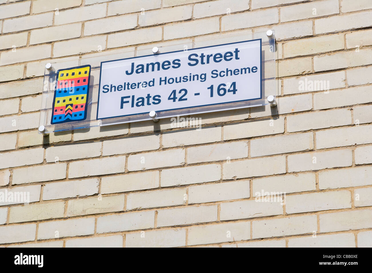 James Street, Sheltered Housing Scheme signboard, Southampton, Hampshire, England, UK Stock Photo