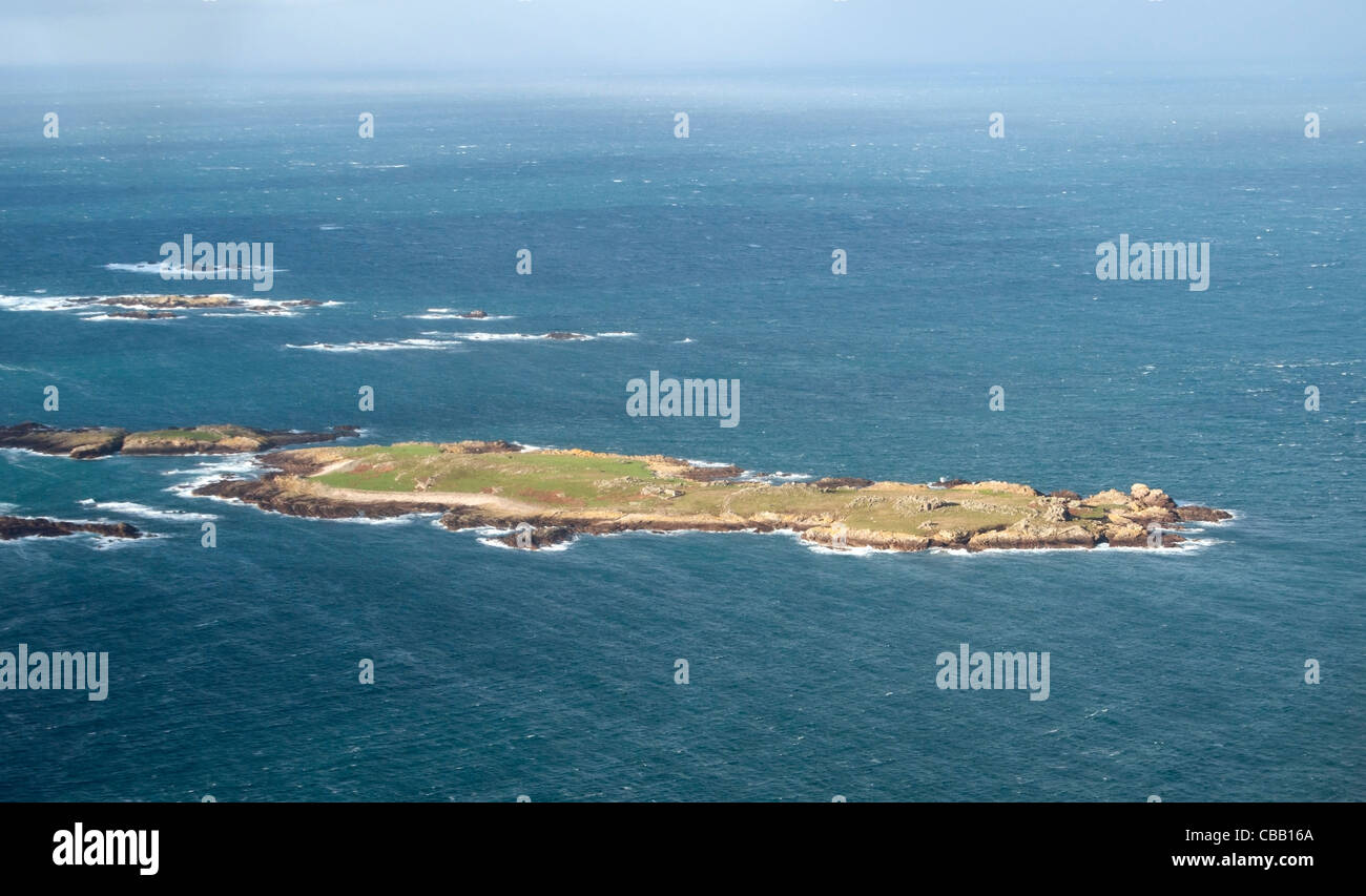 Aerial view of uninhabited Burhou island off Alderney in the Channel Islands Stock Photo