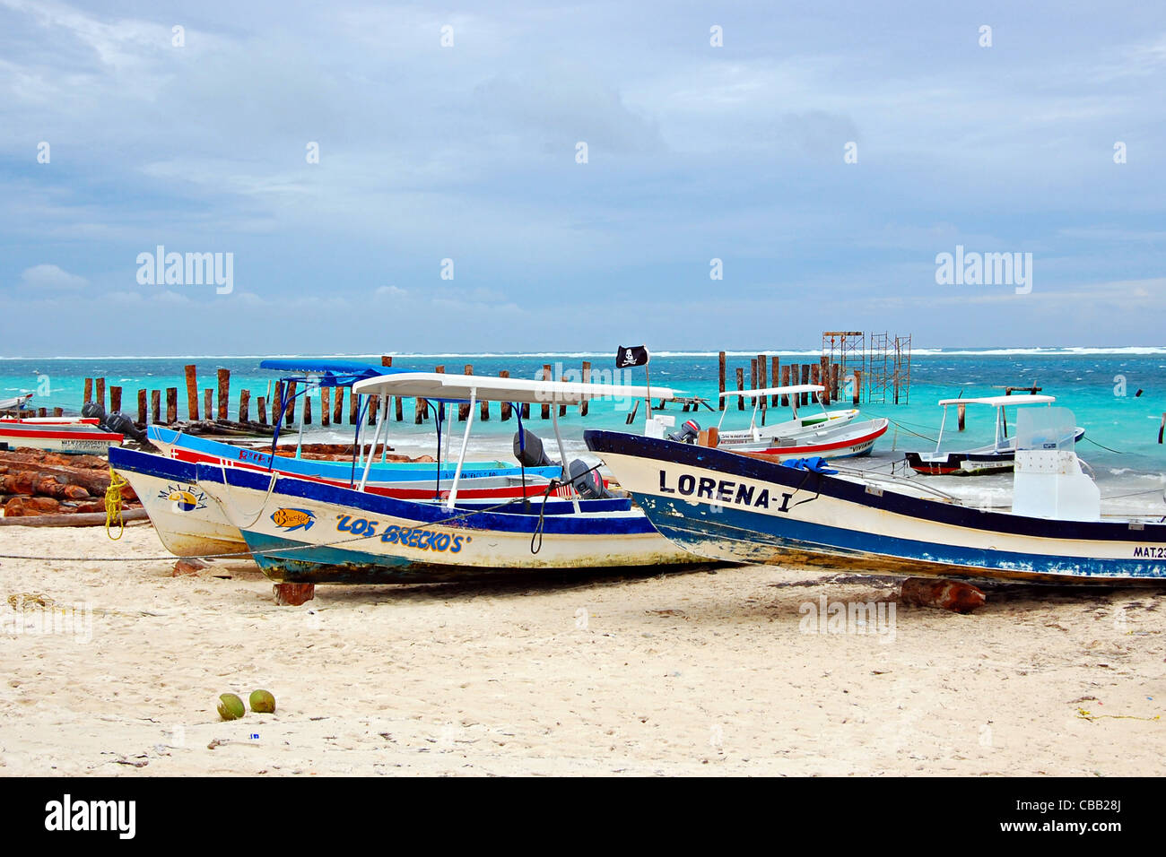 Boats, Puerto Morelos, Mexico Stock Photo