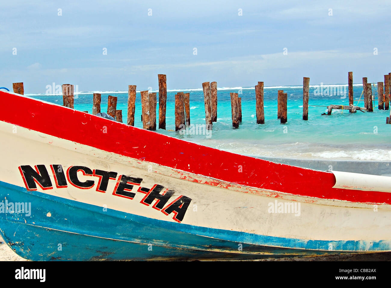 Boat, Puerto Morelos, Mexico Stock Photo