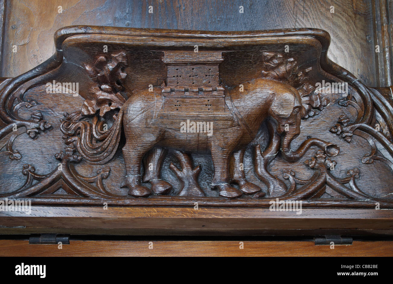 Gloucester Cathedral elephant misericord Stock Photo