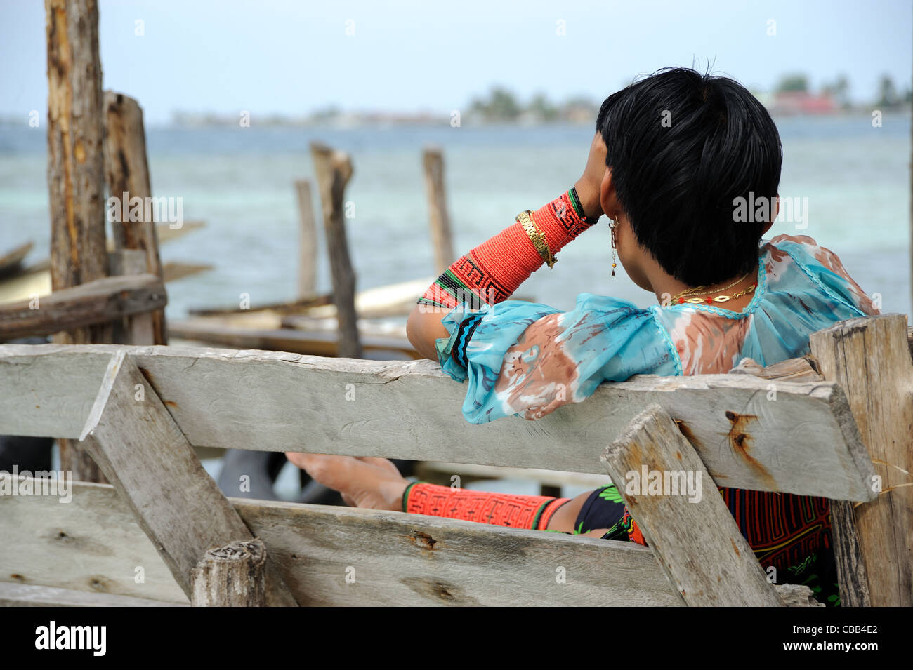 kuna indian woman at Corbisky island in the kuna yala Stock Photo