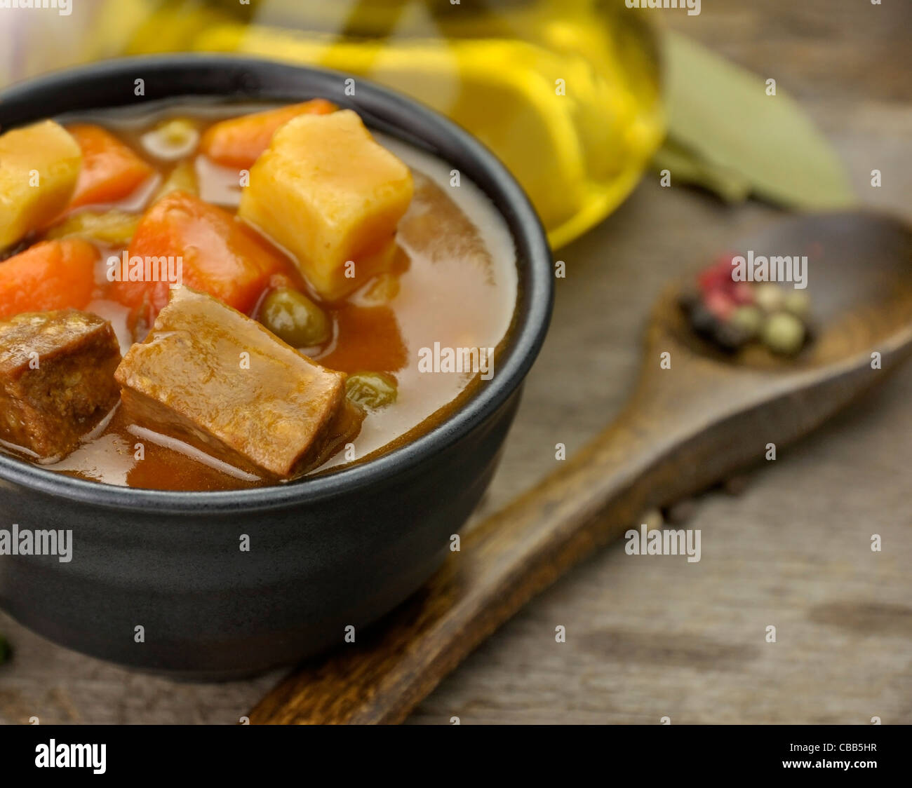 Beef Soup With Vegetables, Close Up Shot Stock Photo