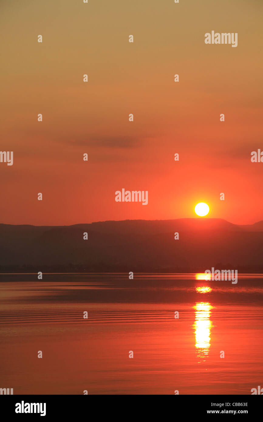 Israel, sunset over the Sea of Galilee Stock Photo