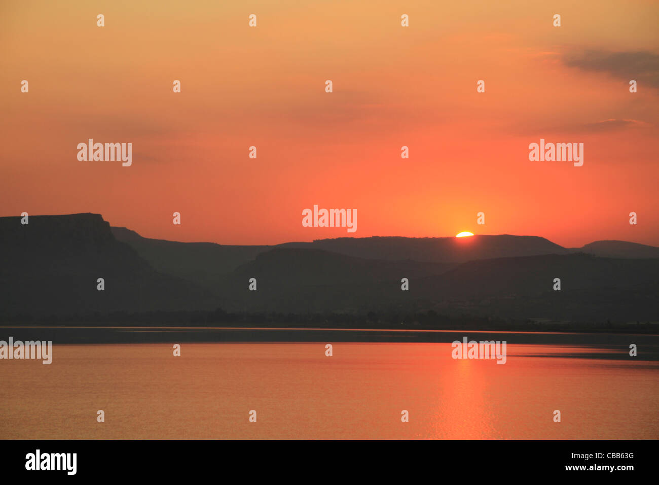Israel, sunset over the Sea of Galilee Stock Photo