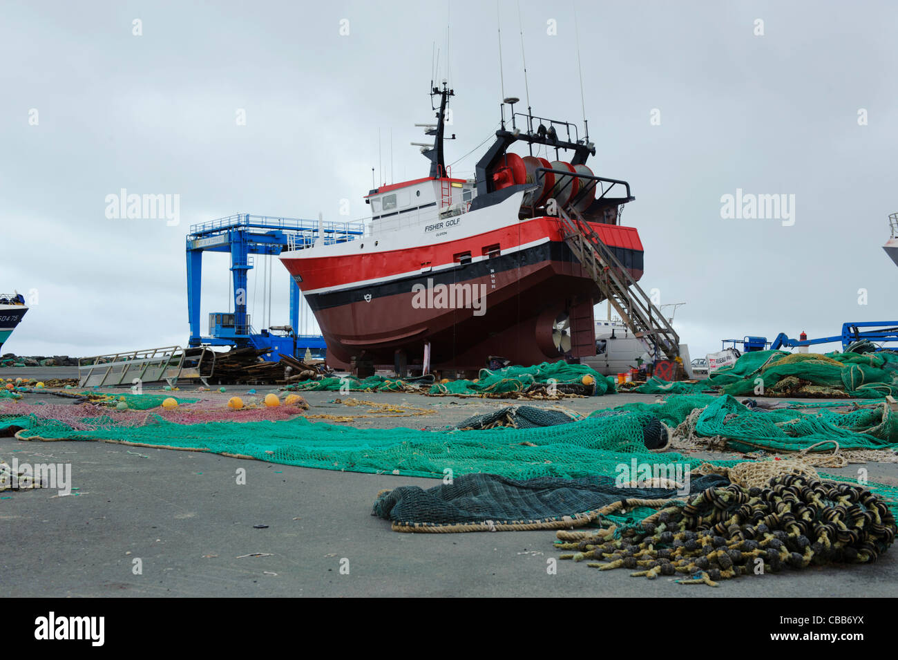 Stock photo of fishing boats in dry dock. Stock Photo