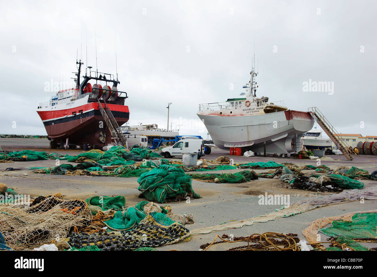 Stock photo of fishing boats in dry dock. Stock Photo