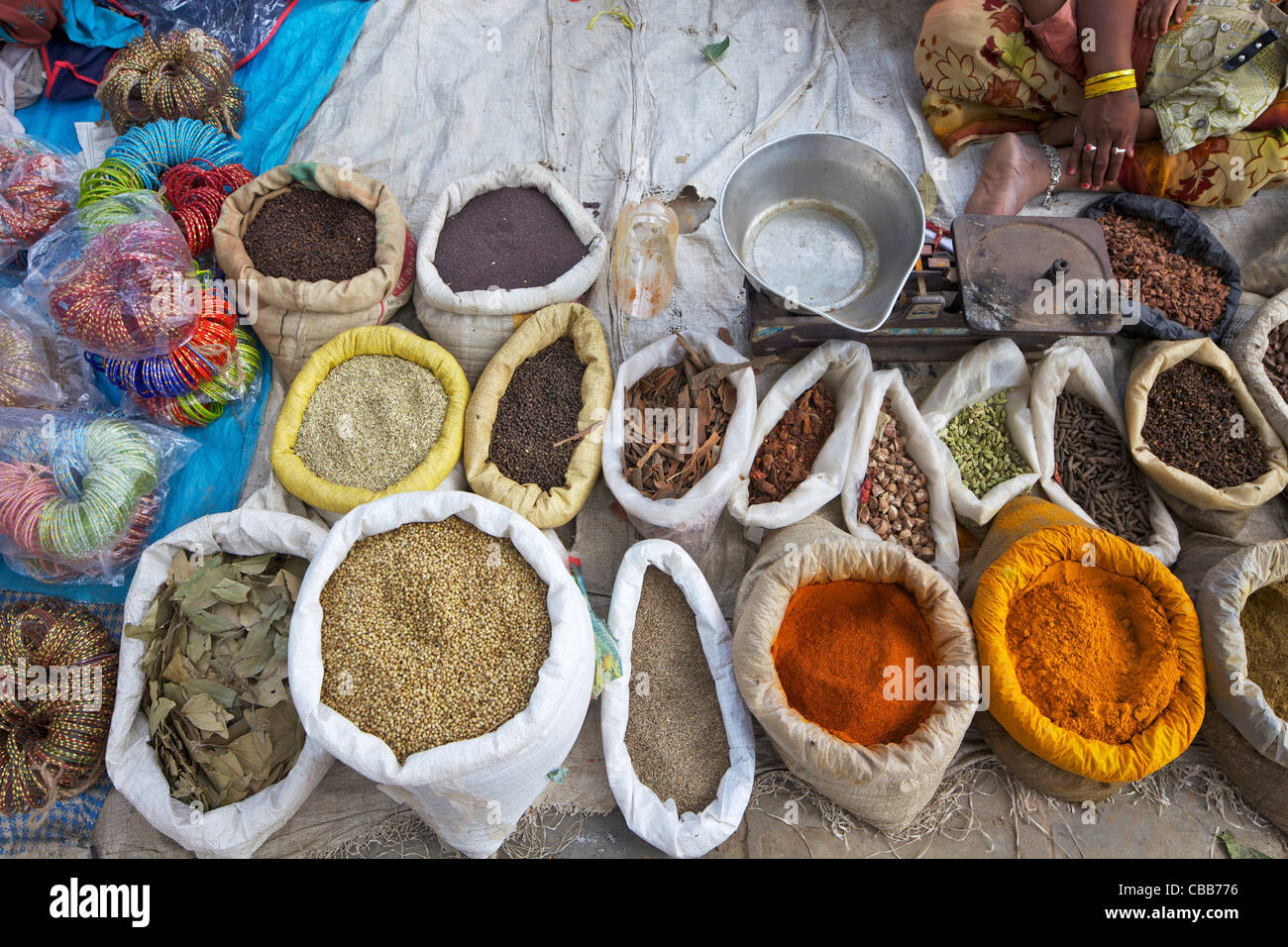 Spices for sale in street market, Kathmandu, Nepal, Asia Stock Photo