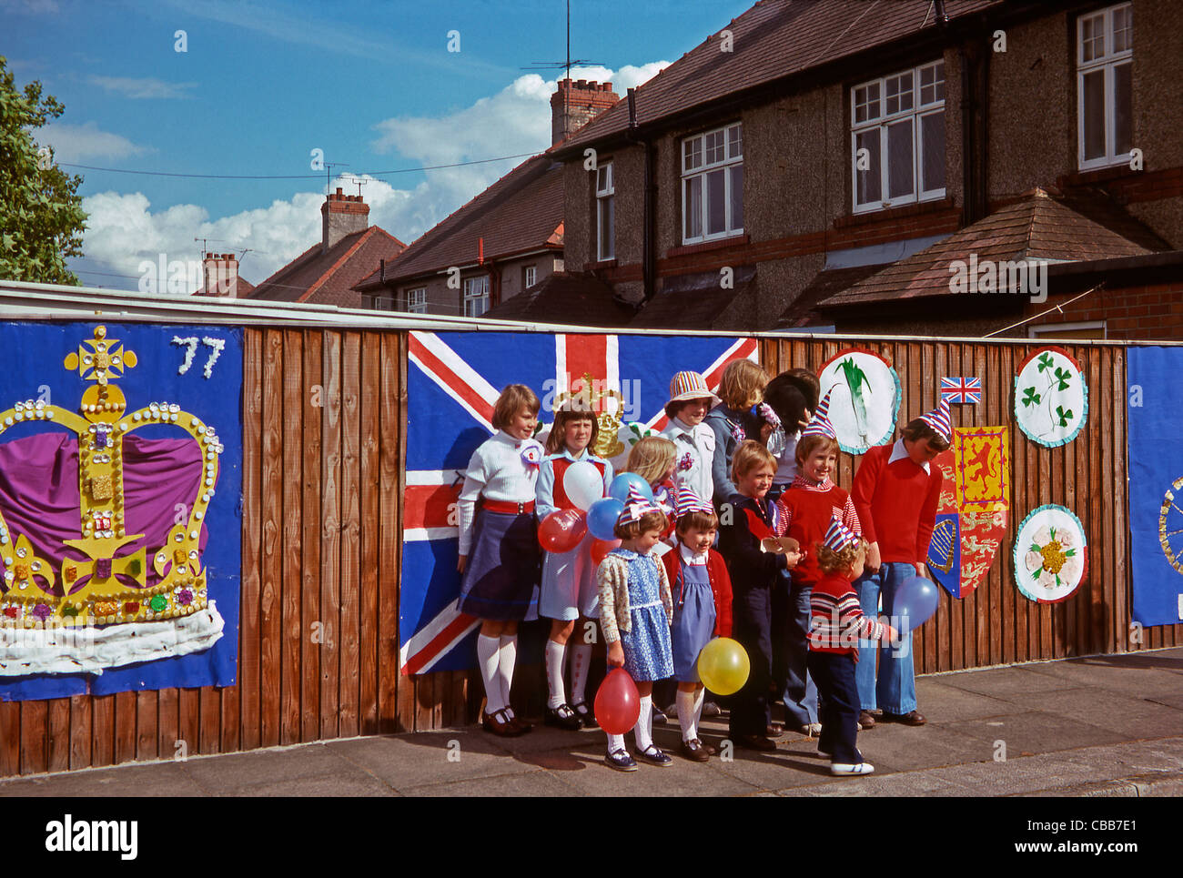 Group of children at Queen's Silver Jubilee street party, 7 June 1977, Seaham, County Durham, England Stock Photo
