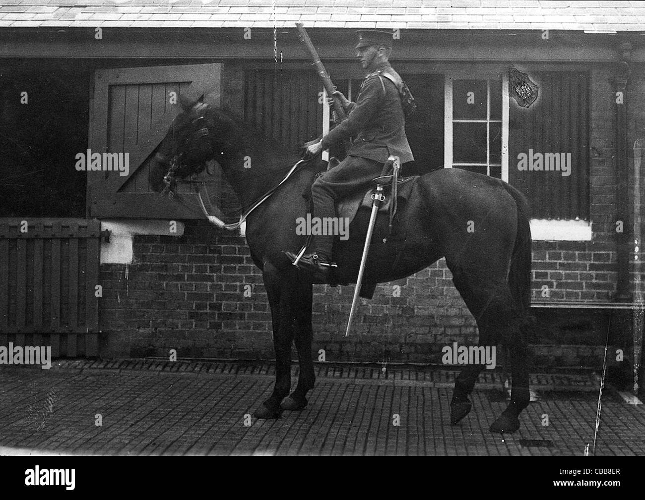 A WW1 British mounted cavalry trooper with rifle and sword Stock Photo