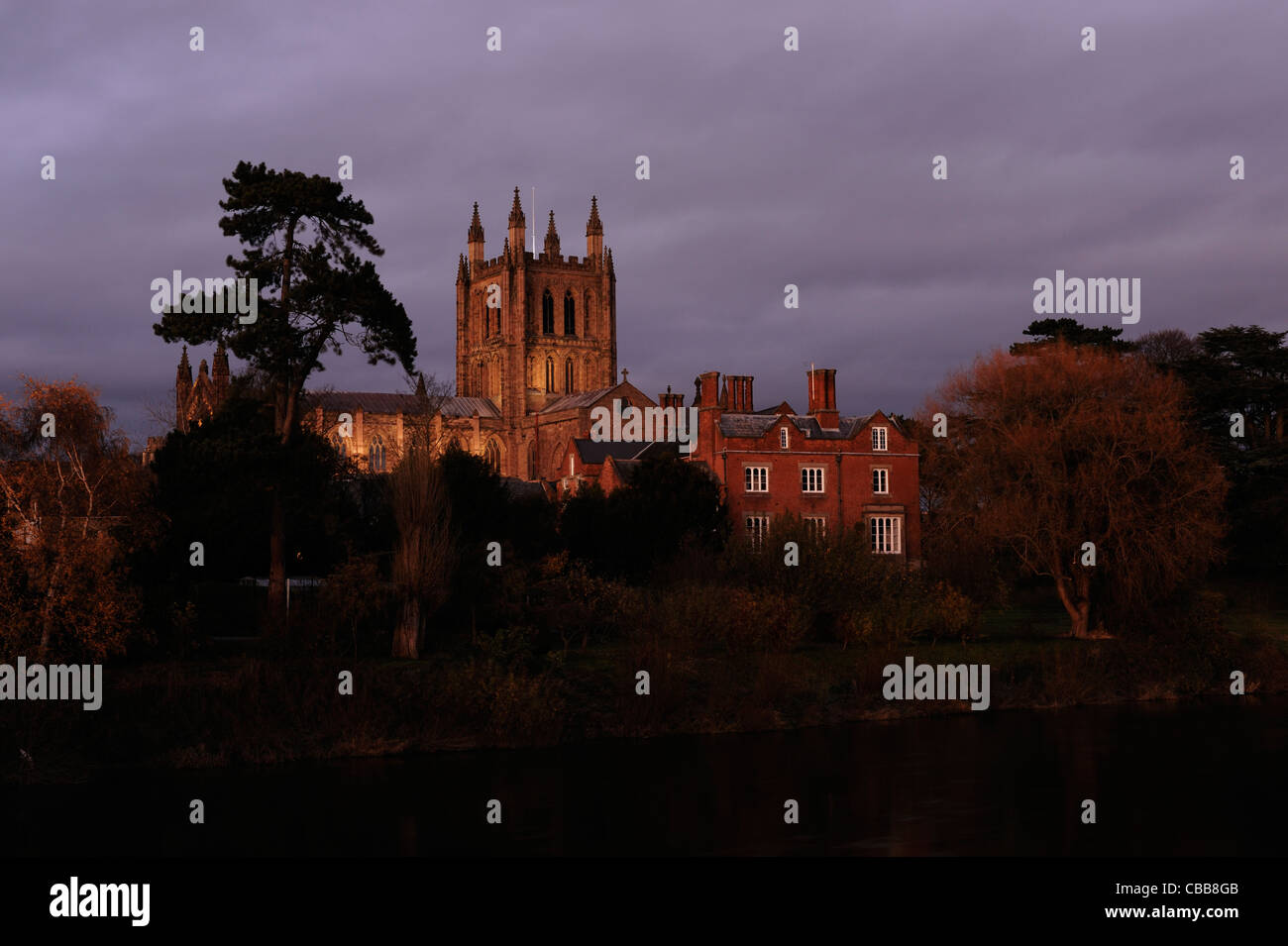 Hereford Cathedral in the evening Stock Photo