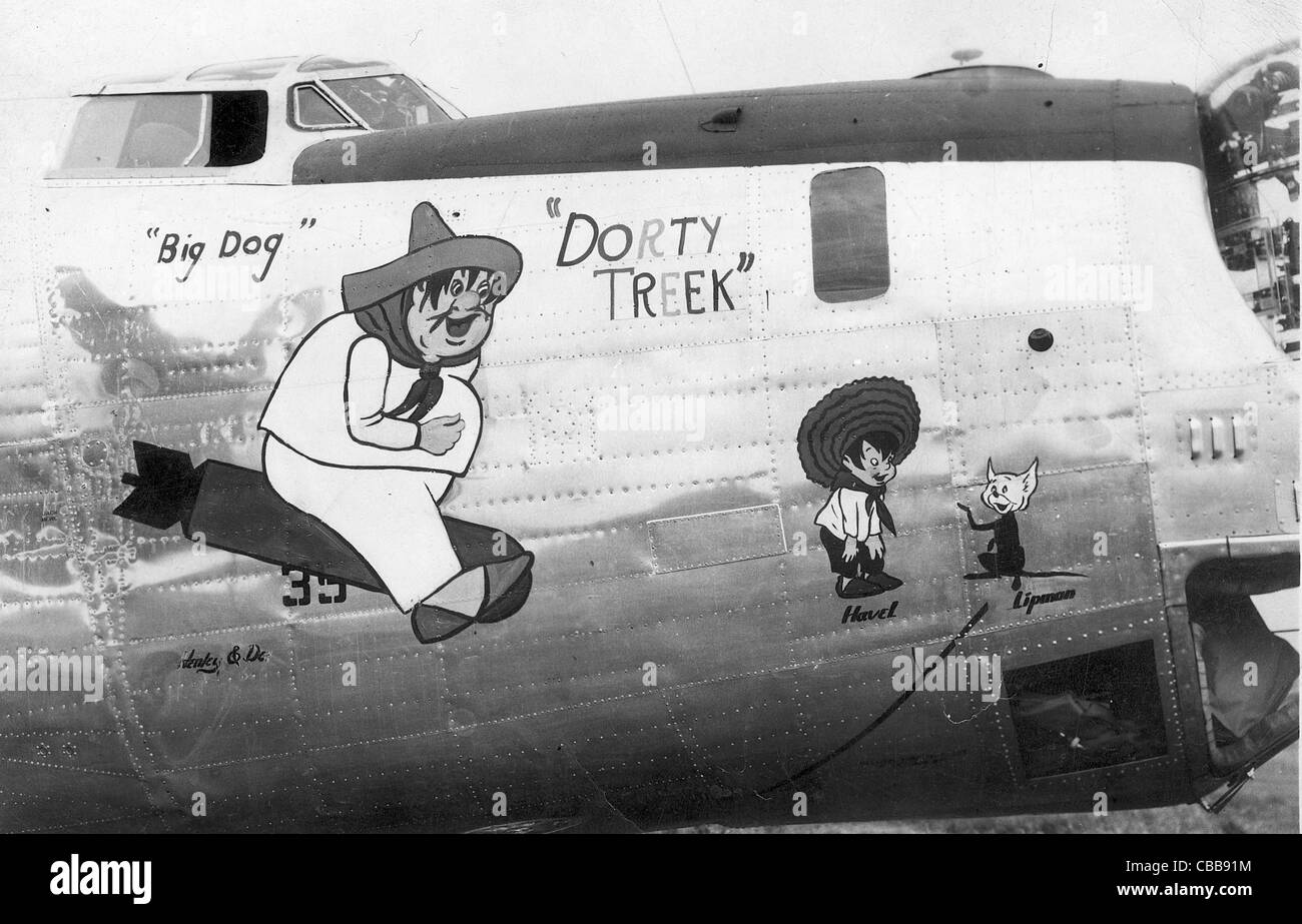 American WW11 USAAF B24 Liberator nose art artwork Dorty Treek Stock Photo