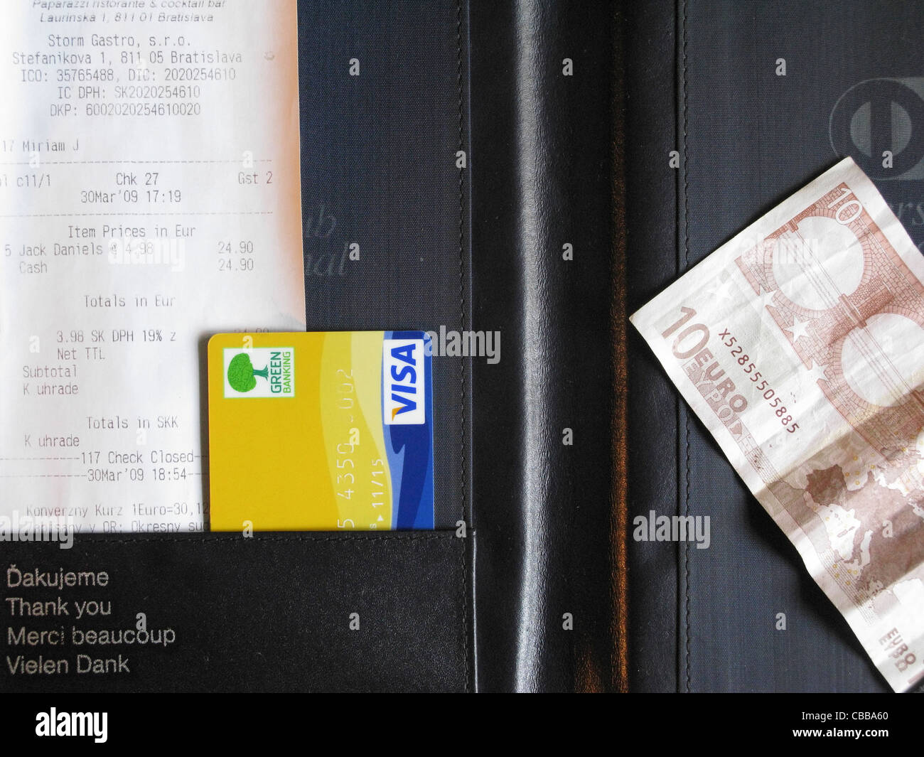 Restaurant Bar Bill. Payment and Tip Stock Photo
