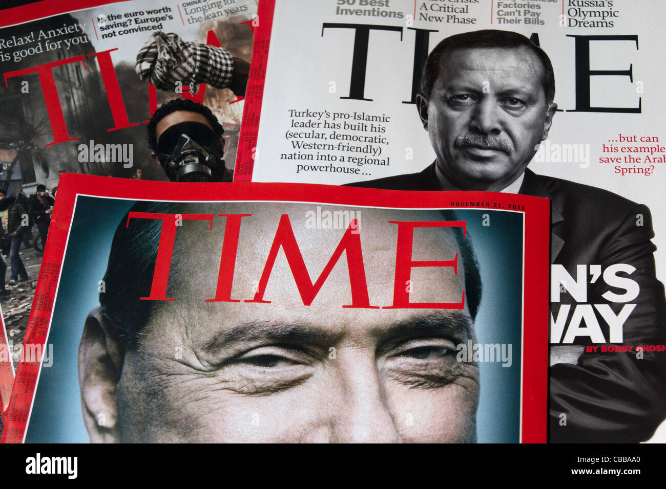 Three 2011 copies of Time Magazine Stock Photo