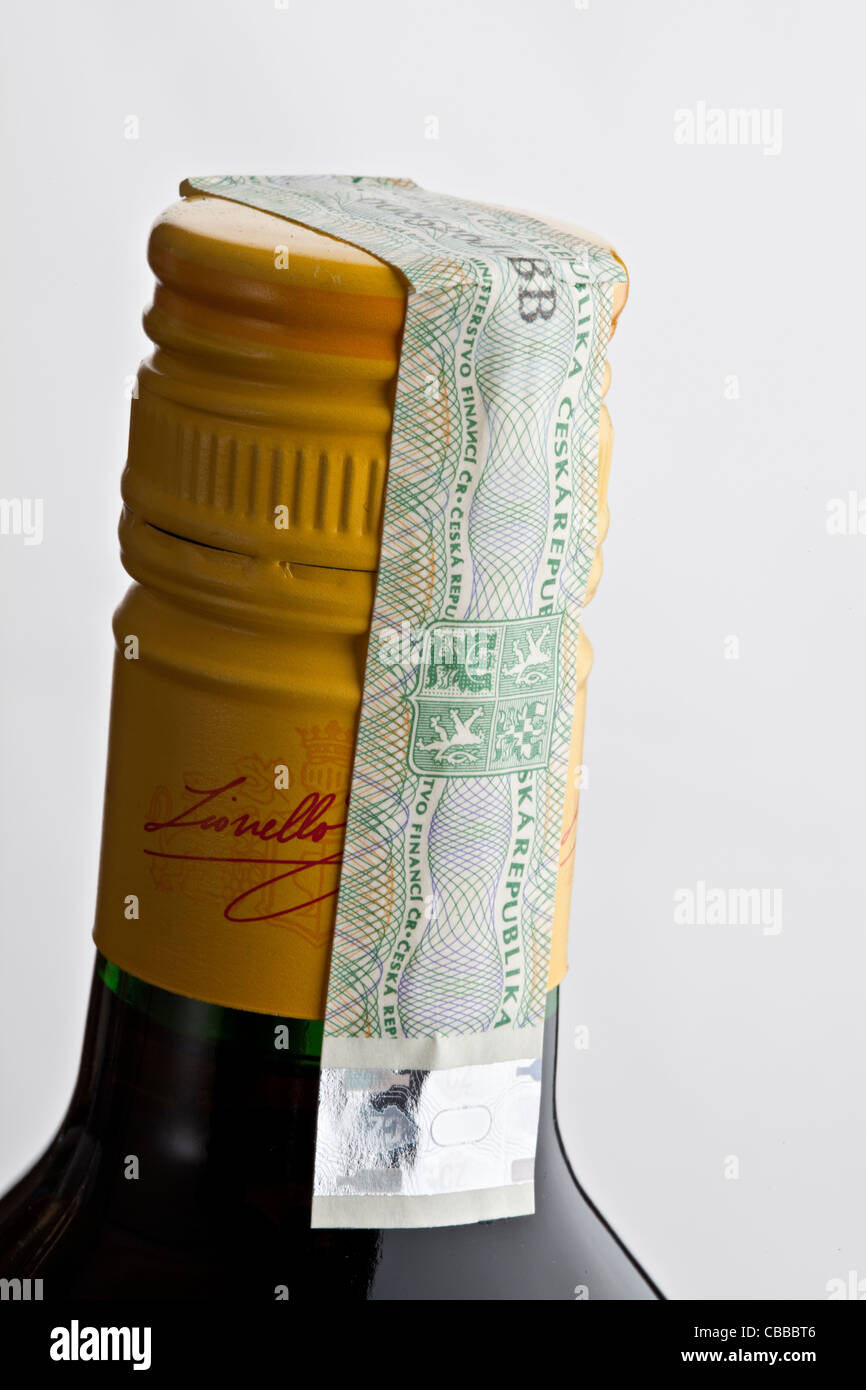 bottle, revenue stamp, Czech Republic. (CTK Photo/Martin Sterba) Stock Photo