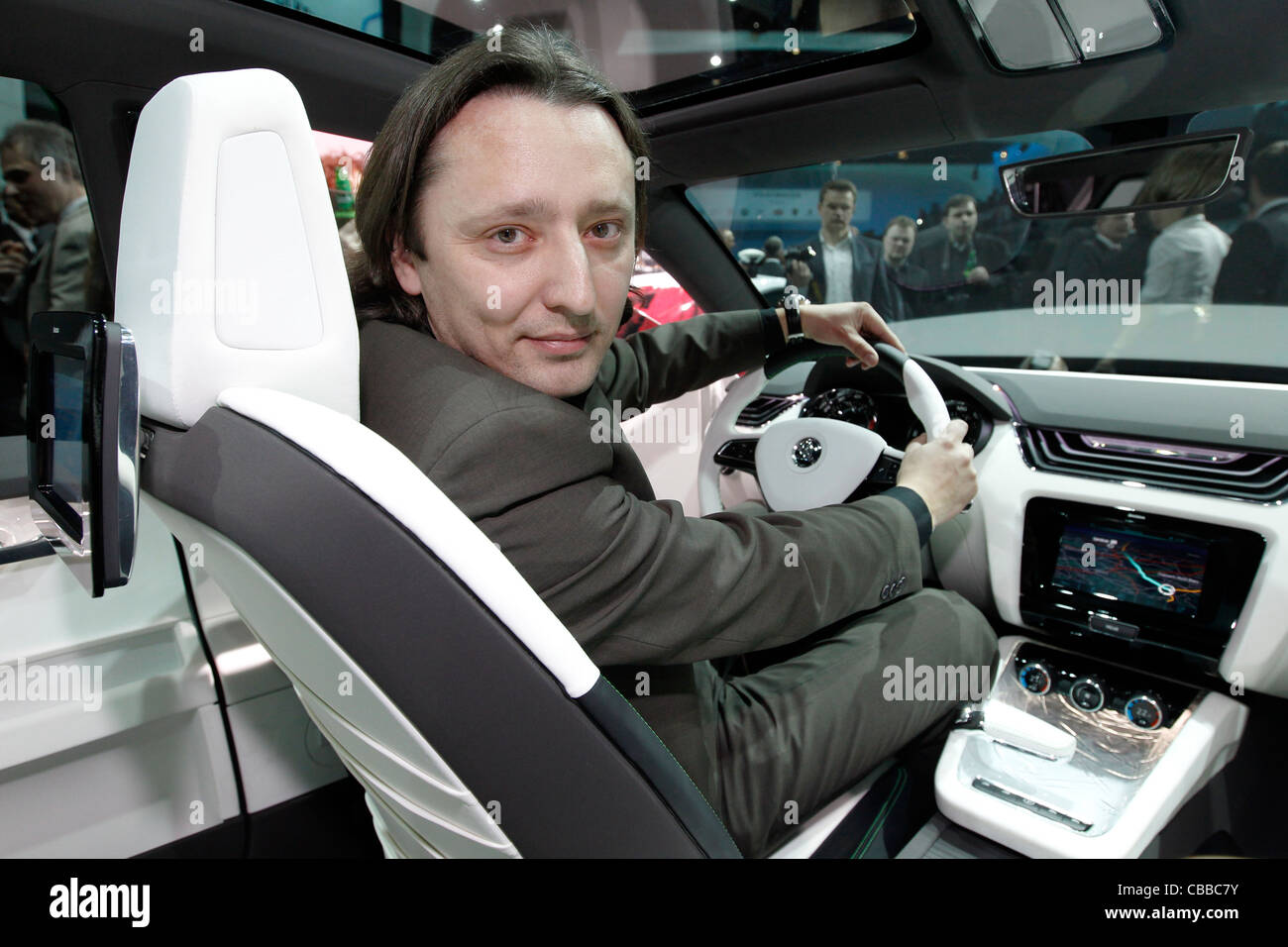 Jozef Kaban, Chief designer of Czech carmaker Skoda Auto, presents a  concept Skoda Vision D at the Volkswagen Group night in Stock Photo - Alamy