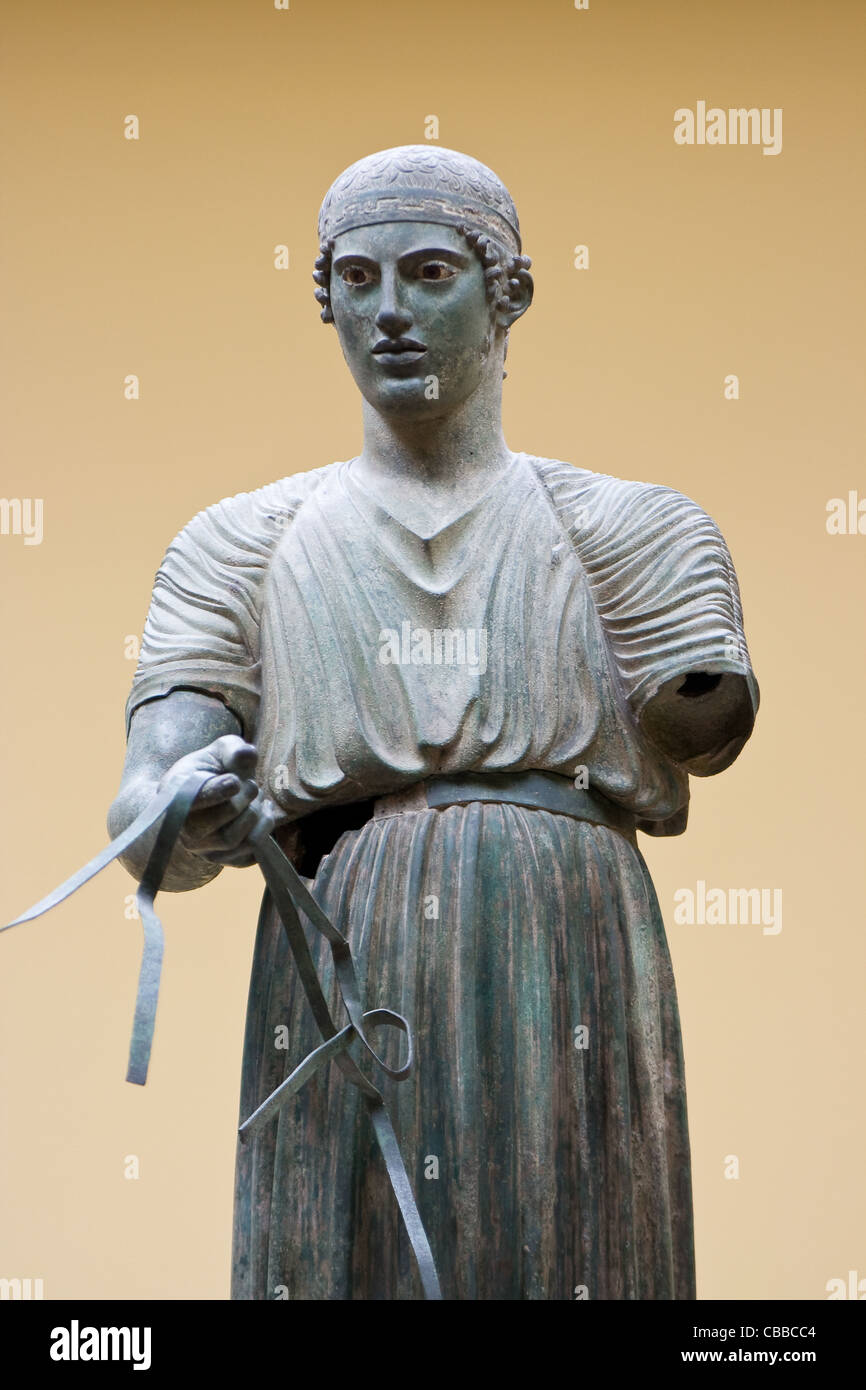 image of the famous sculpture the bronze charioteer in Greece Stock