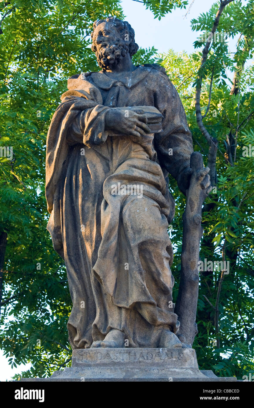 The statue of St. Jude Thaddeus on Charles Bridge (Prague, Czech Republic). sculpted by Jan Oldřich Mayer, 1708. Stock Photo