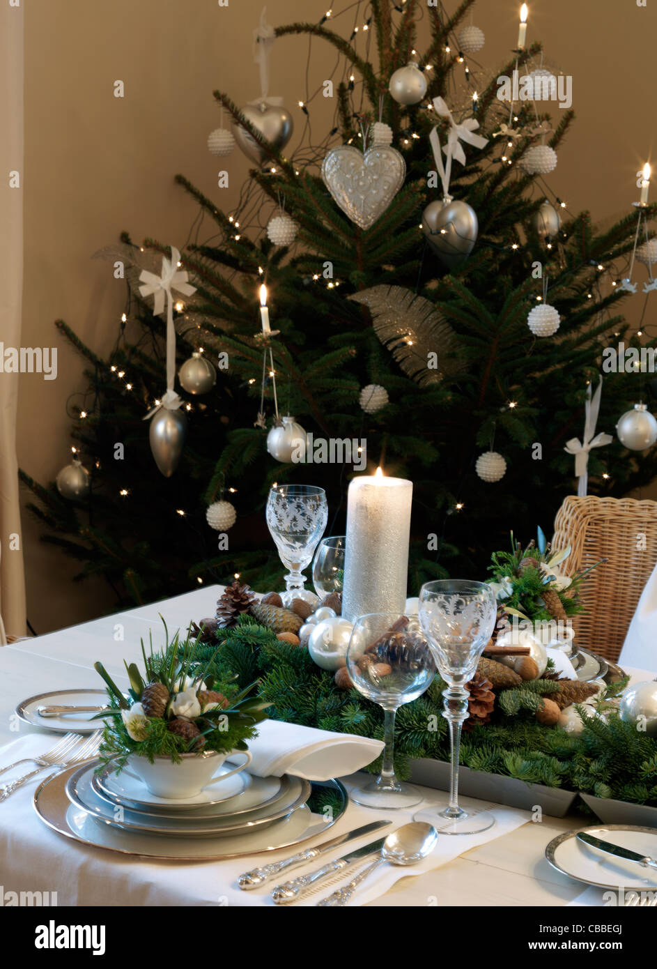 Christmassy covered table Stock Photo