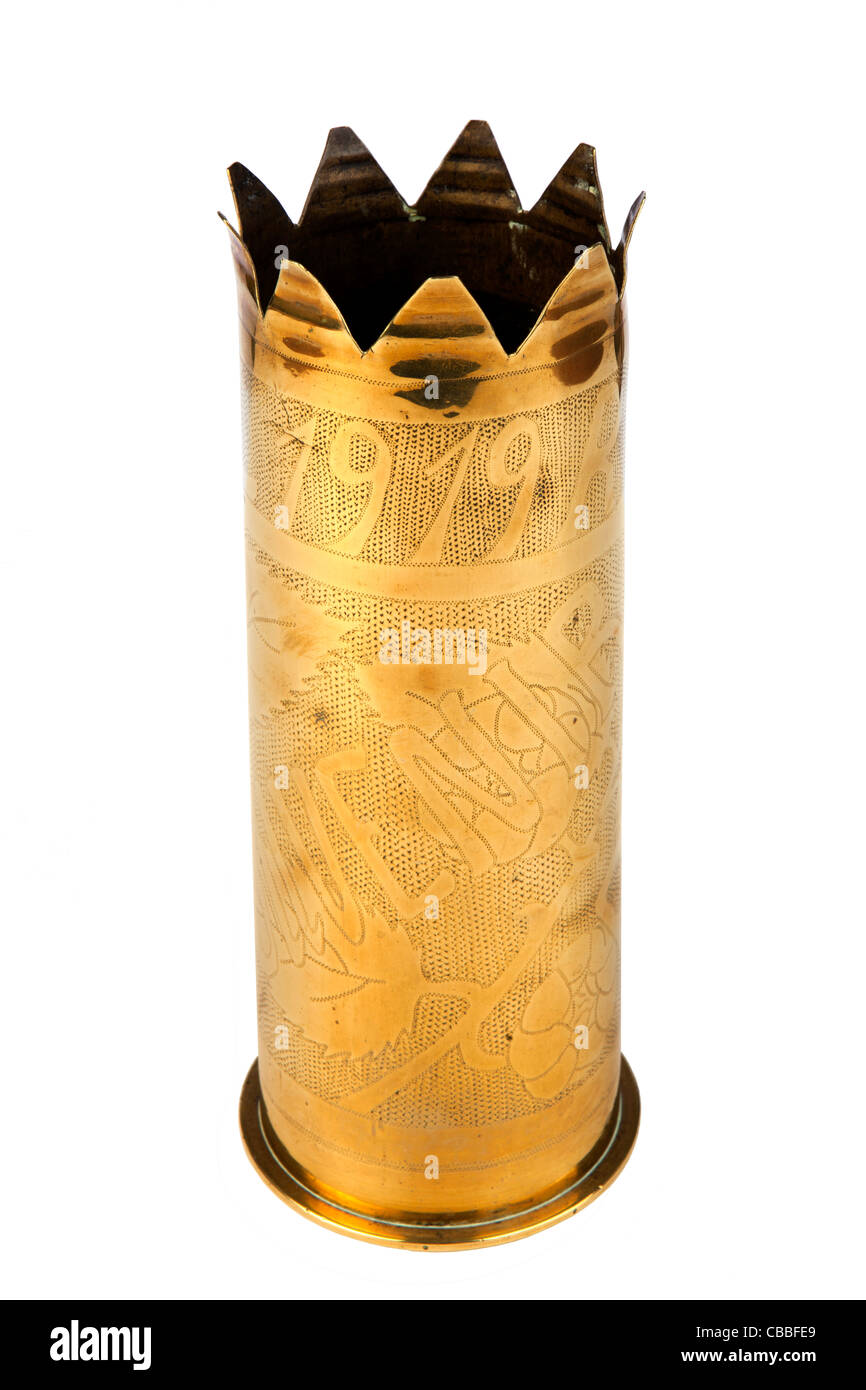 crafts, first world war trench art, artillery shell decorated with punched decoration Stock Photo