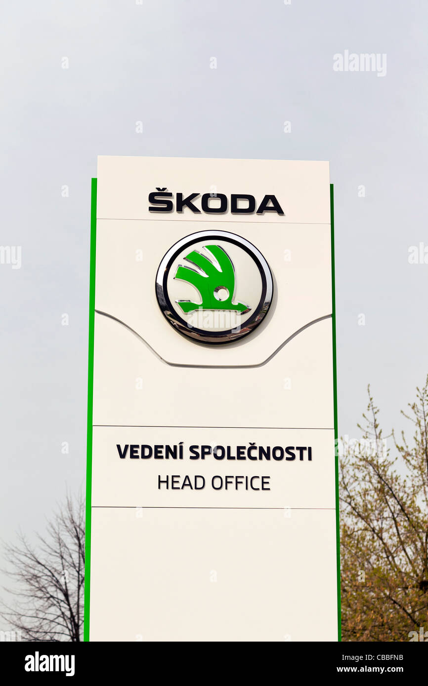 New logo at Skoda Auto car-maker headquarters in Mlada Boleslav Stock Photo  - Alamy