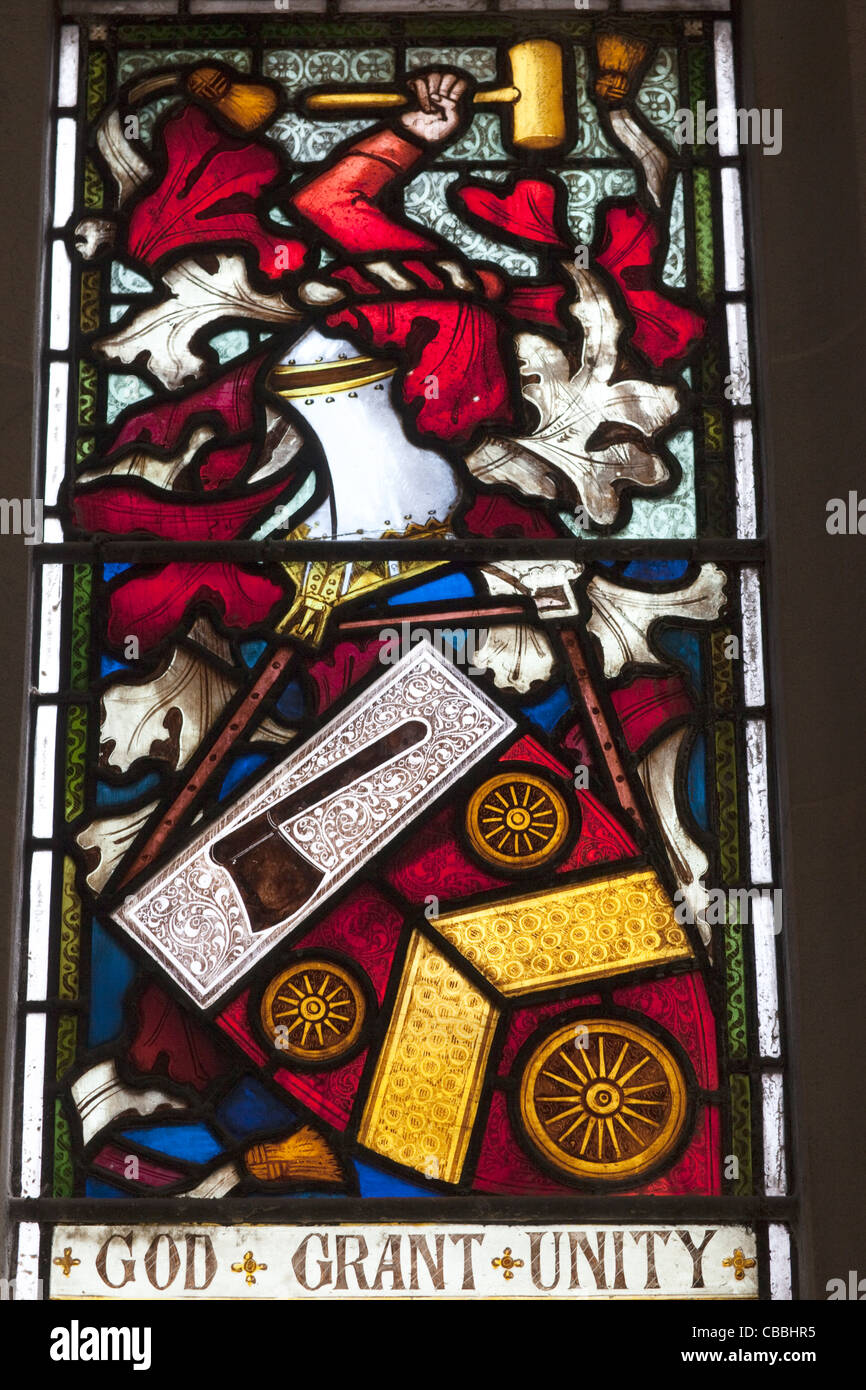 England, London, The City of London, Guildhall, Stained Glass Window