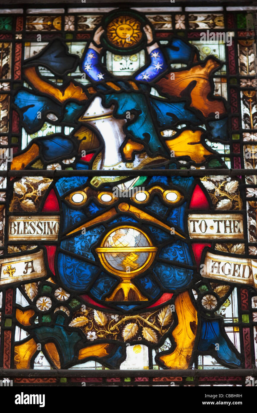 England, London, The City of London, Guildhall, Stained Glass Window Depicting the City of