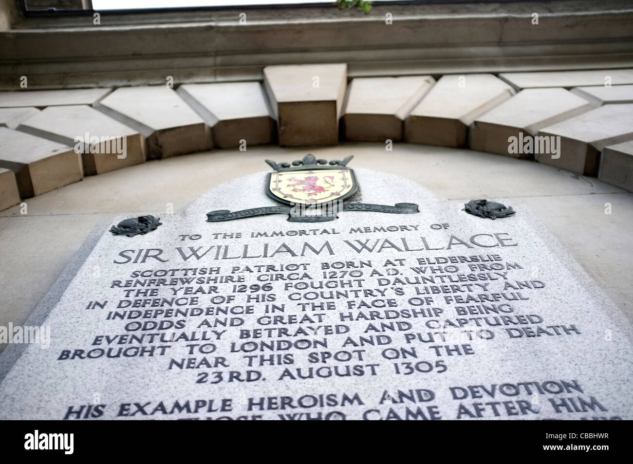 Plaque marked the place the Scottish rebel leader Sir William Wallace ...