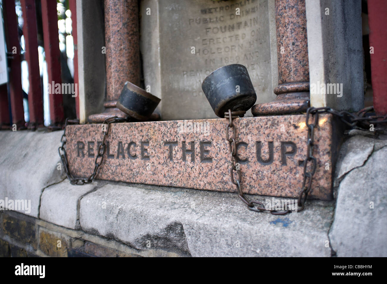 London's first drinking fountain, made of red granite, set into the