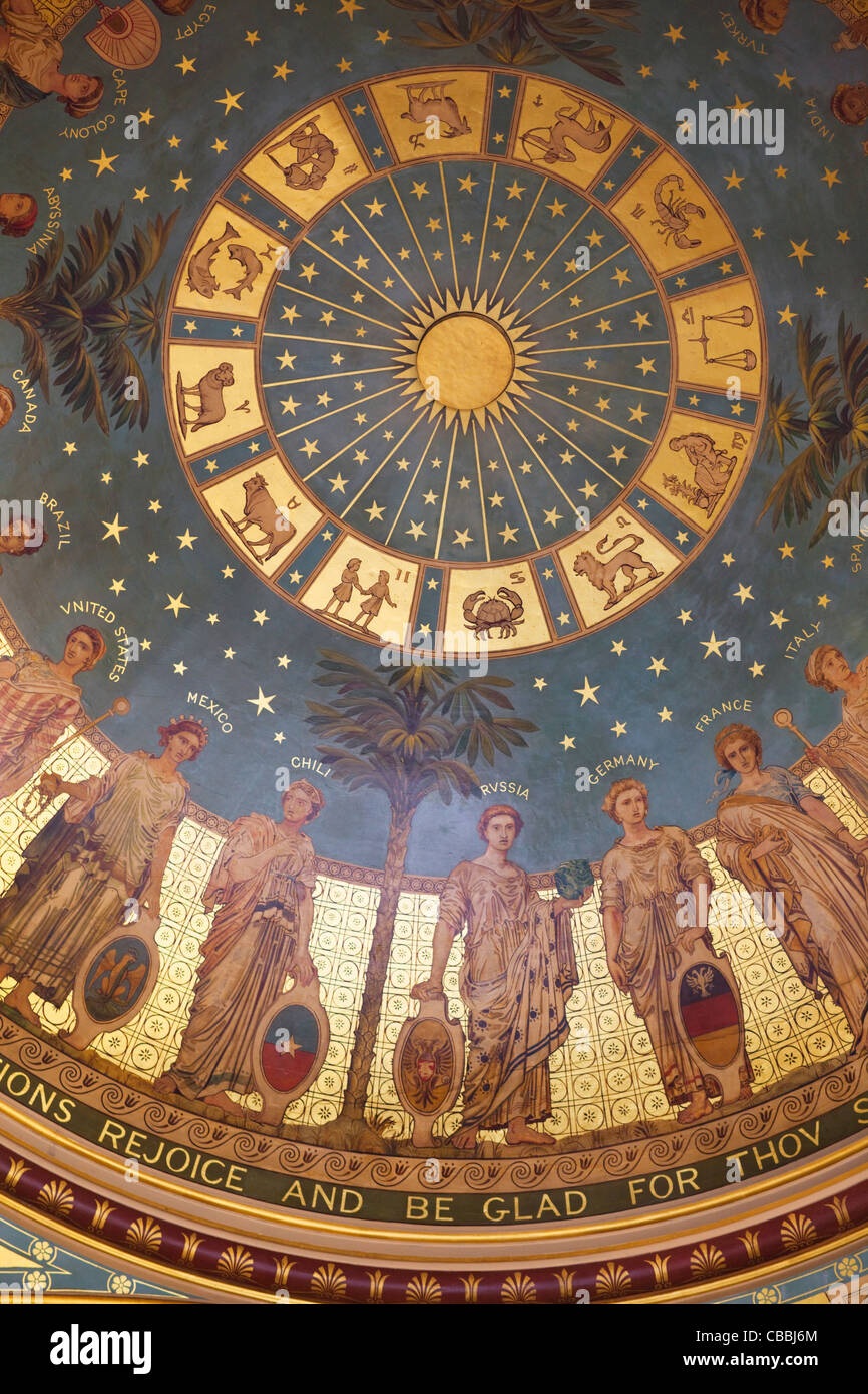 England, London, Whitehall, Foreign Office, Detail of The Dome of The Great Stairway depicting the Signs of the Zodiac Stock Photo