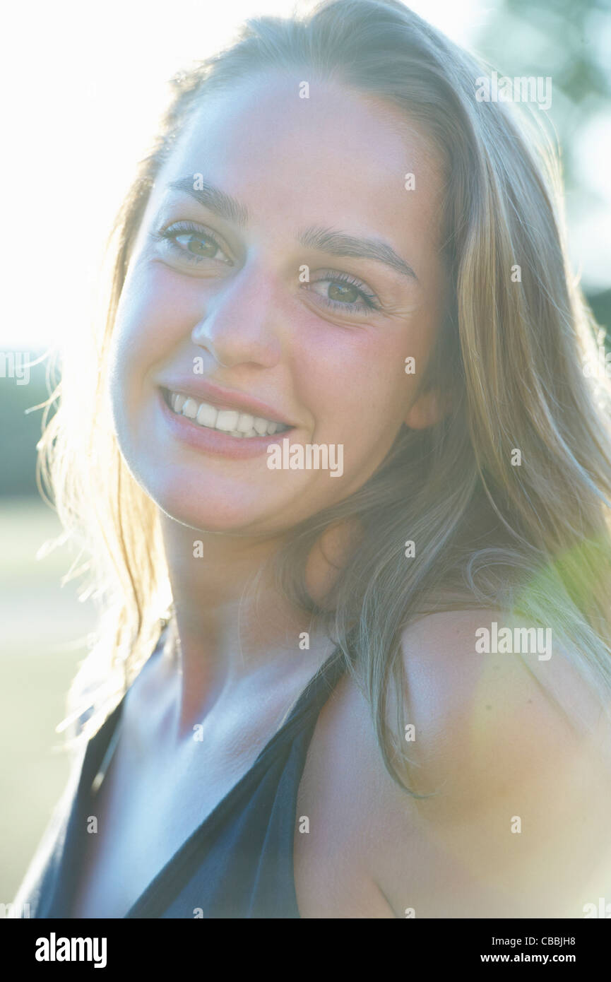 Close up of woman’s smiling face Stock Photo