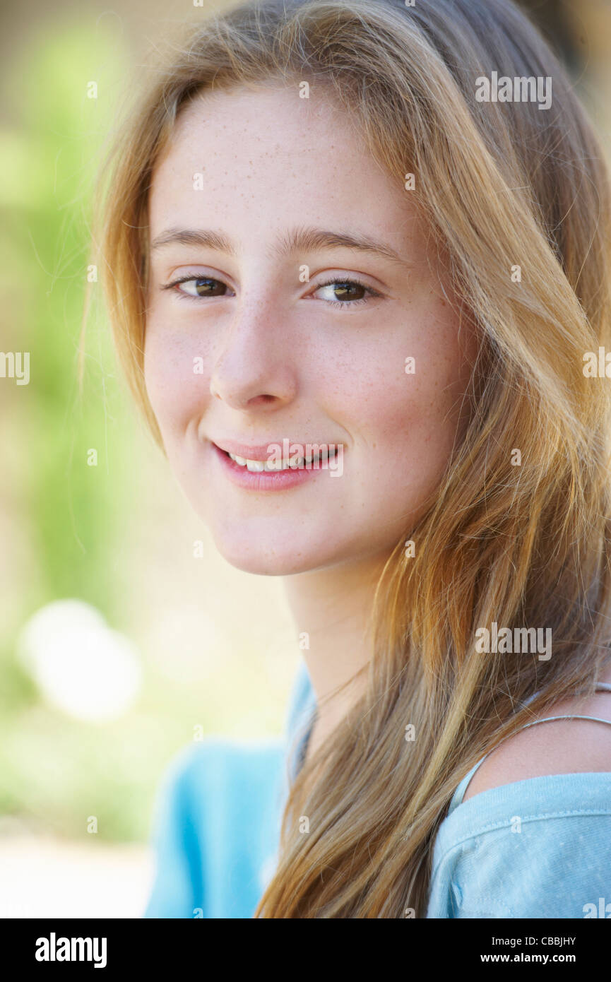 Close up of girl’s smiling face Stock Photo
