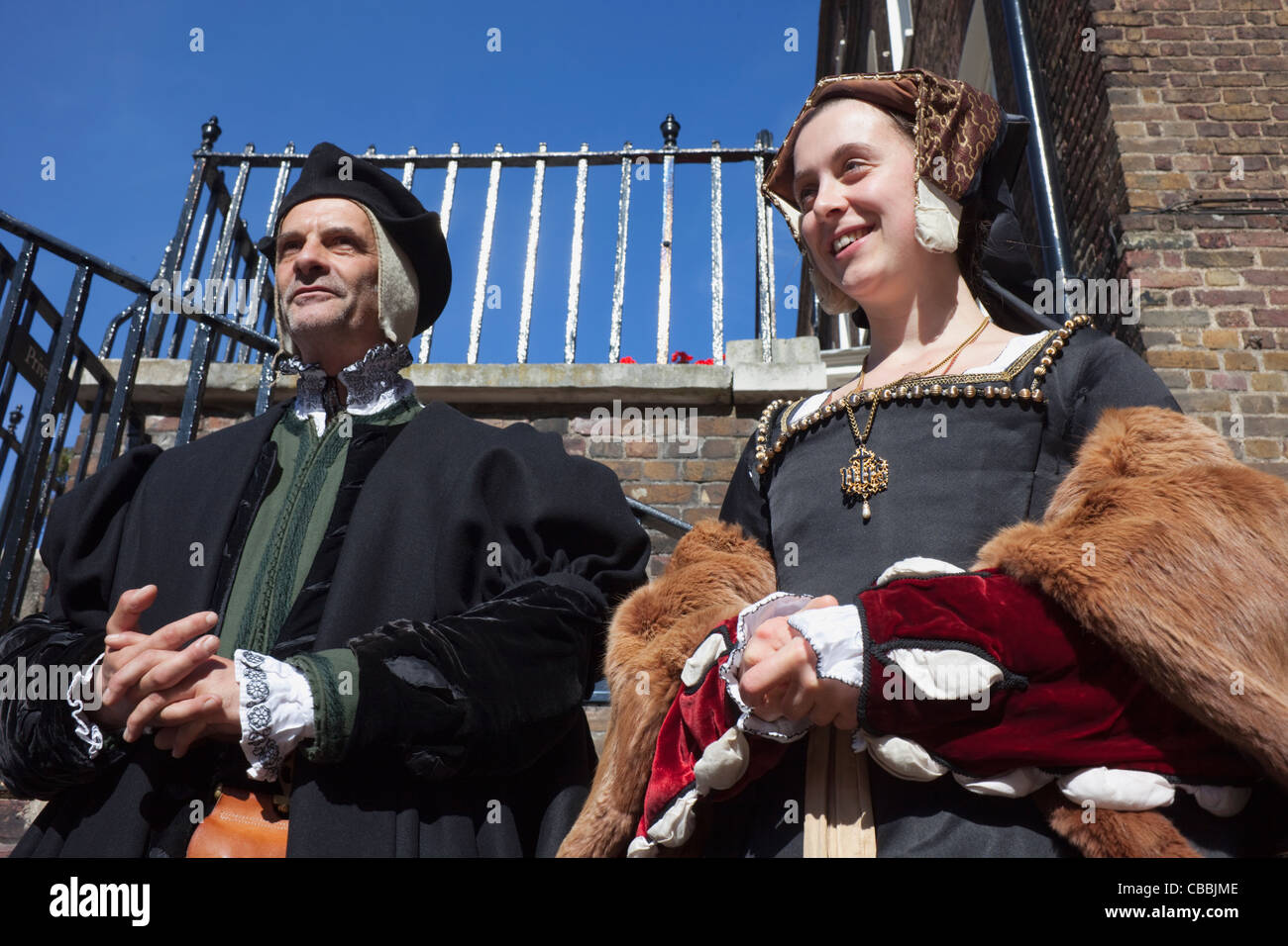 England, London, Tower of London, Actors in Period Costume from the Trial of Anne Boleyn Show Stock Photo