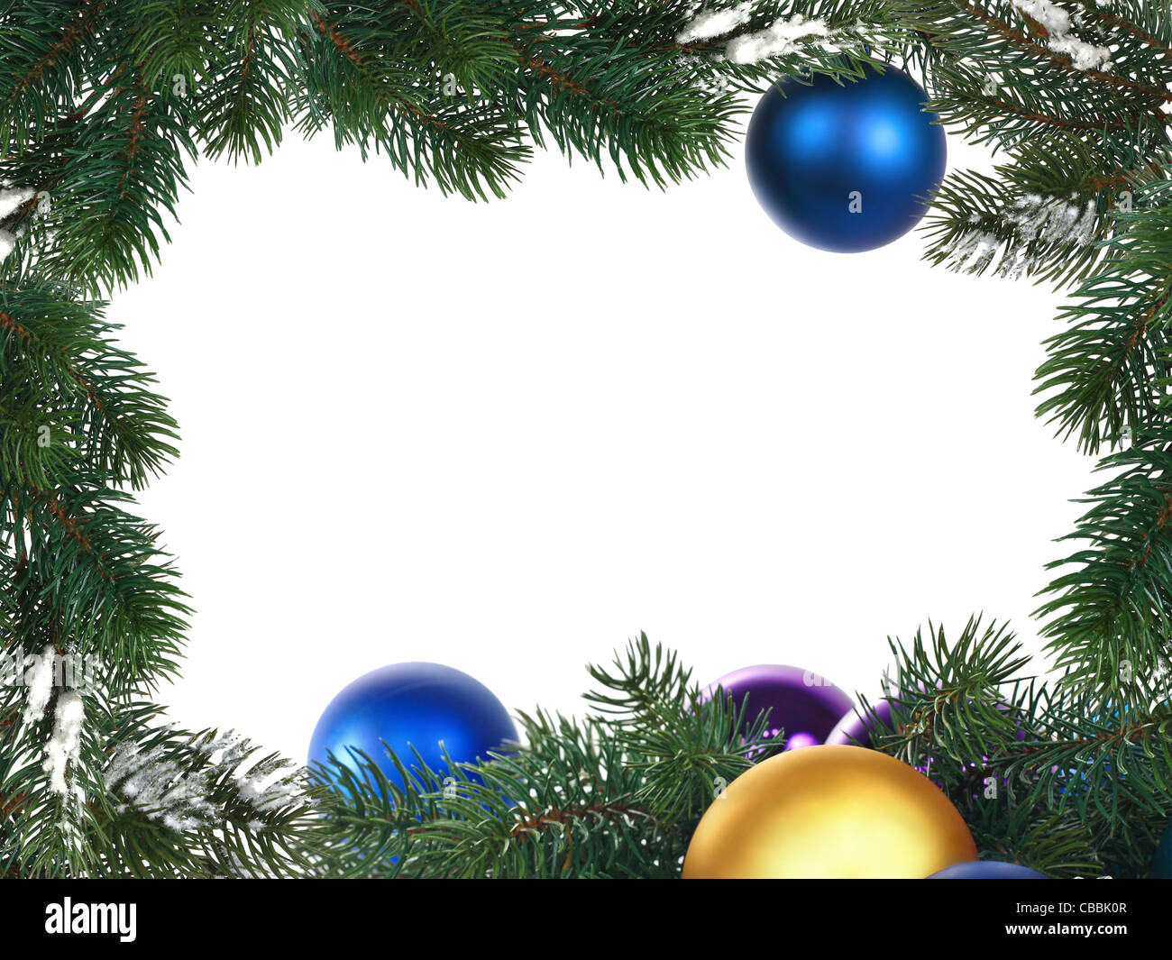 Christmas frame made of fir branches and balls Stock Photo - Alamy