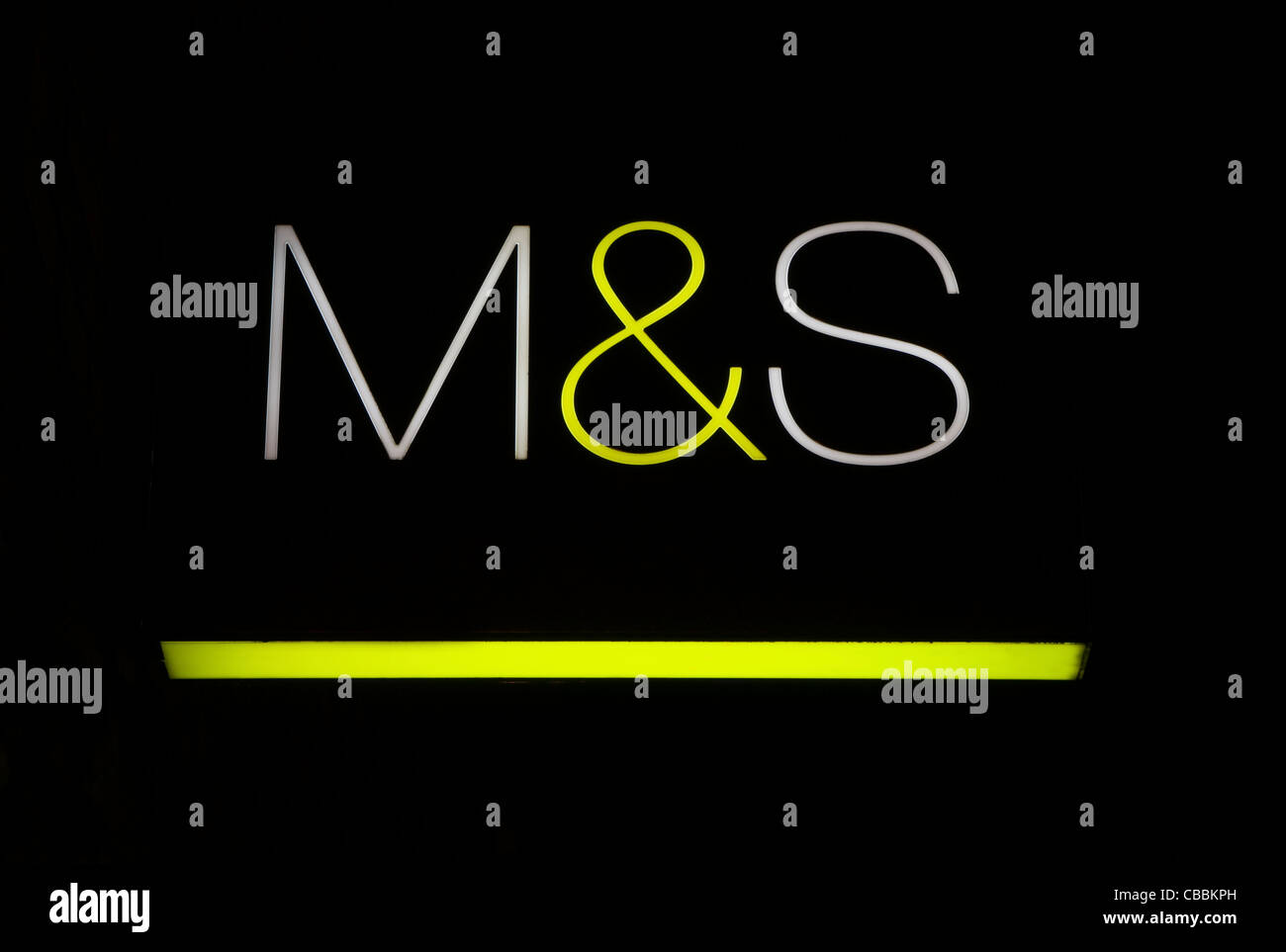 A neon sign advertising Marks and Spencers (M&S) Stock Photo
