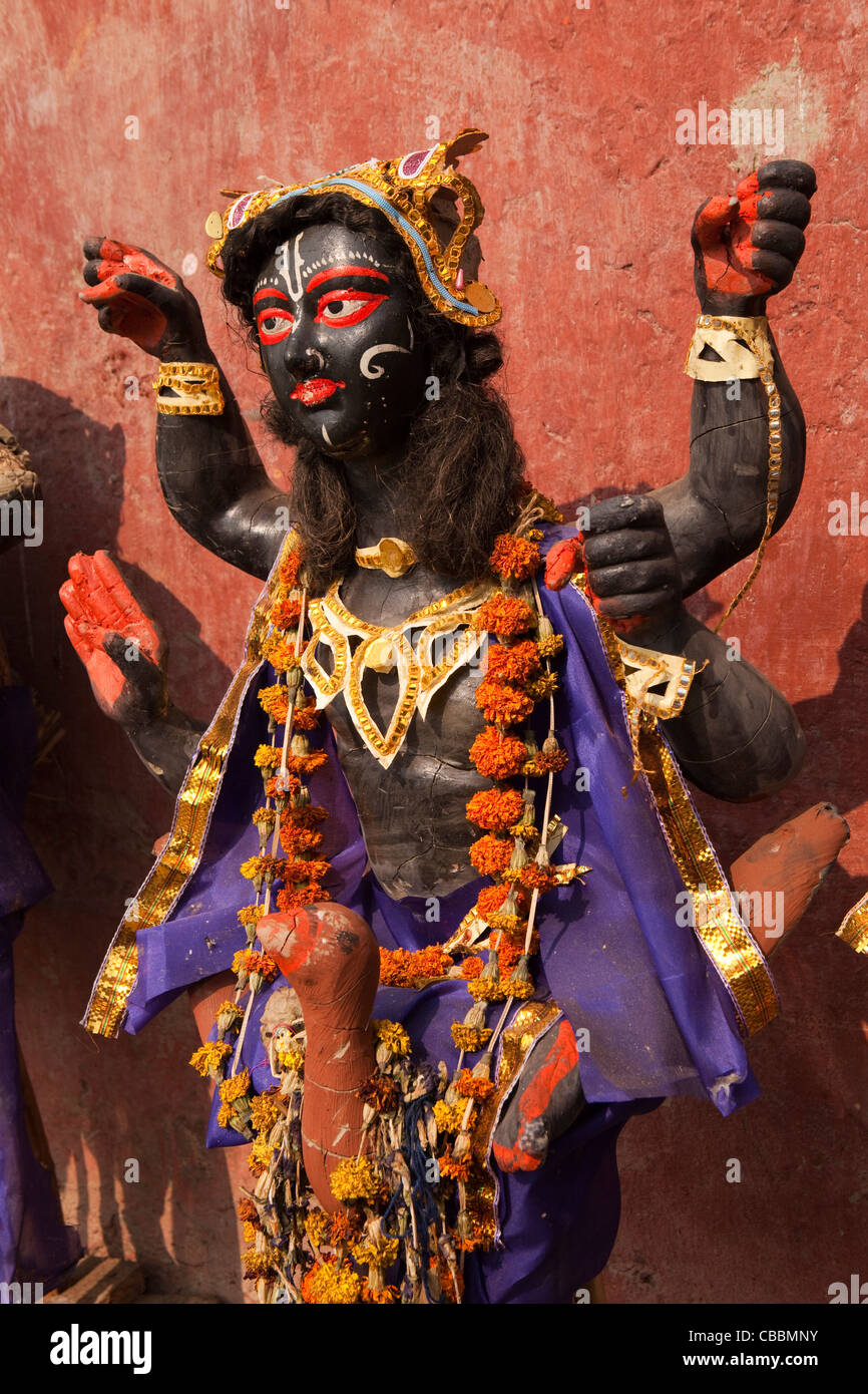 India, West Bengal, Kolkata, Babu Ghat on River Hooghly, decorated clay Jagganath figure used in Hindu religious festivals Stock Photo