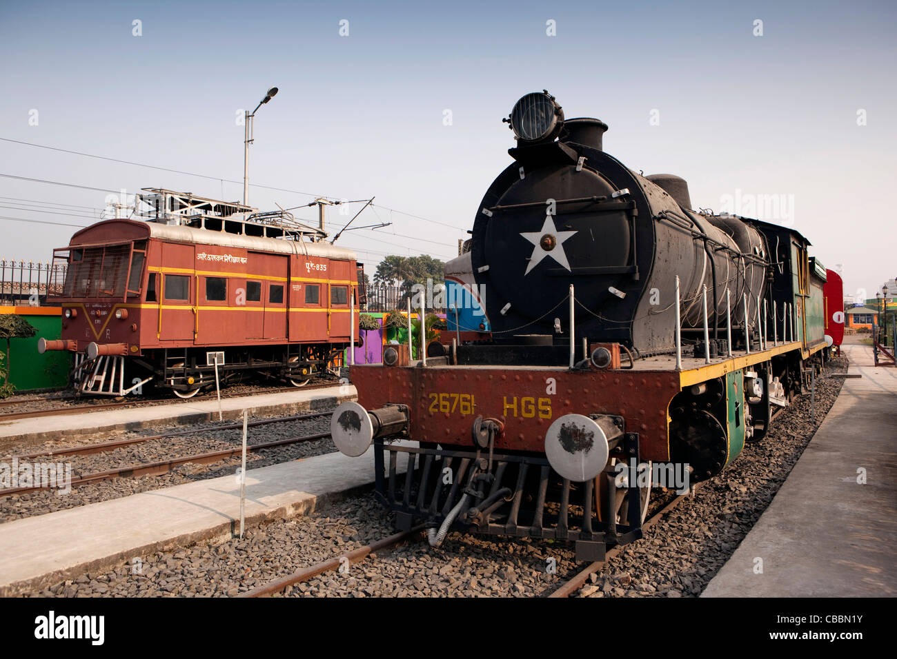 India, West Bengal, Kolkata, Howrah, Calcutta Railway Museum, preserved steam locomotive on display Stock Photo