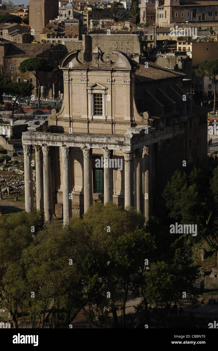 Italy. Rome. Temple of Antoninus and Faustina. 141 AD. Roman Forum. Stock Photo