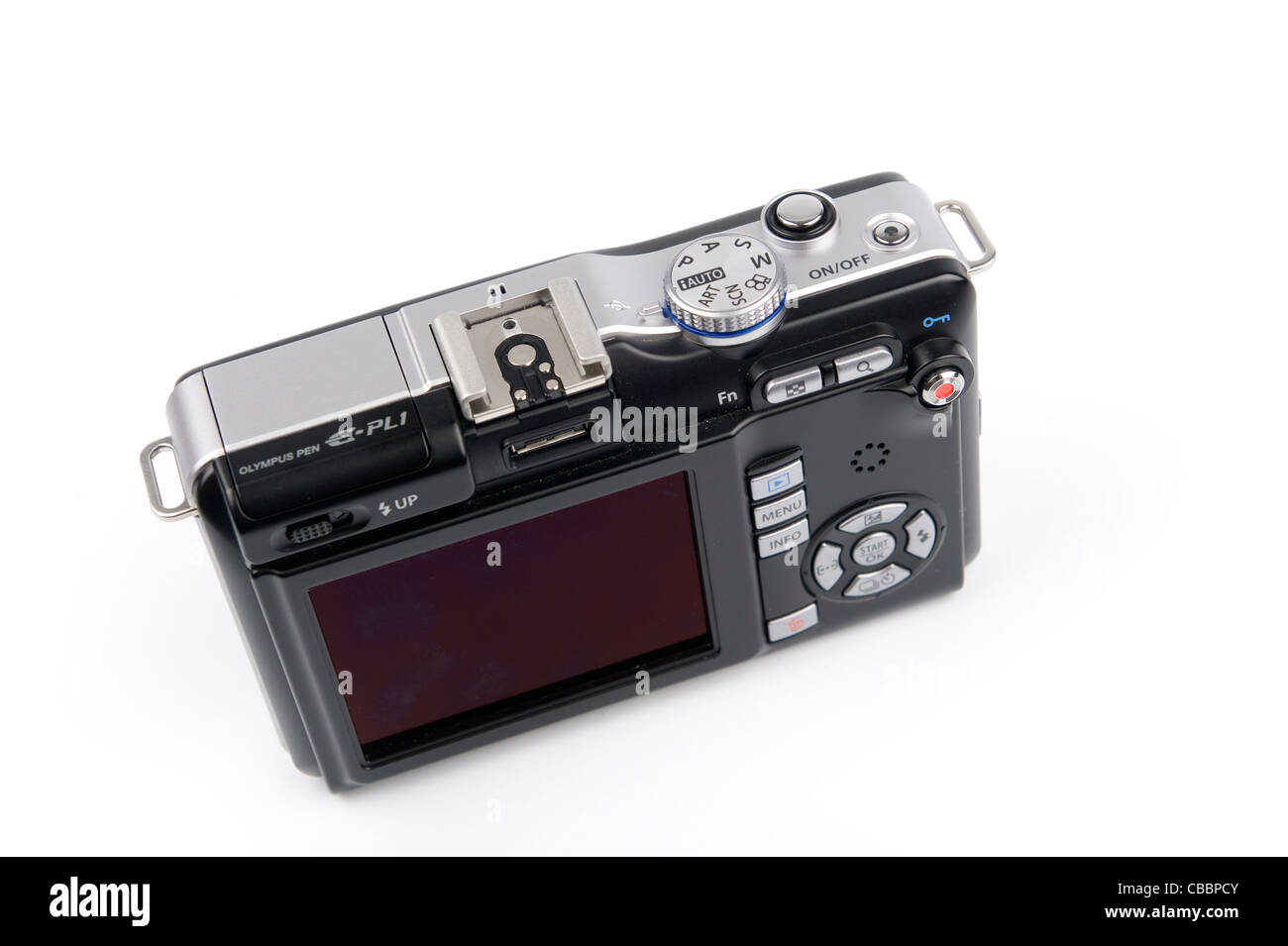 Olympus E-PL1 digital camera body cutout on white background Stock Photo