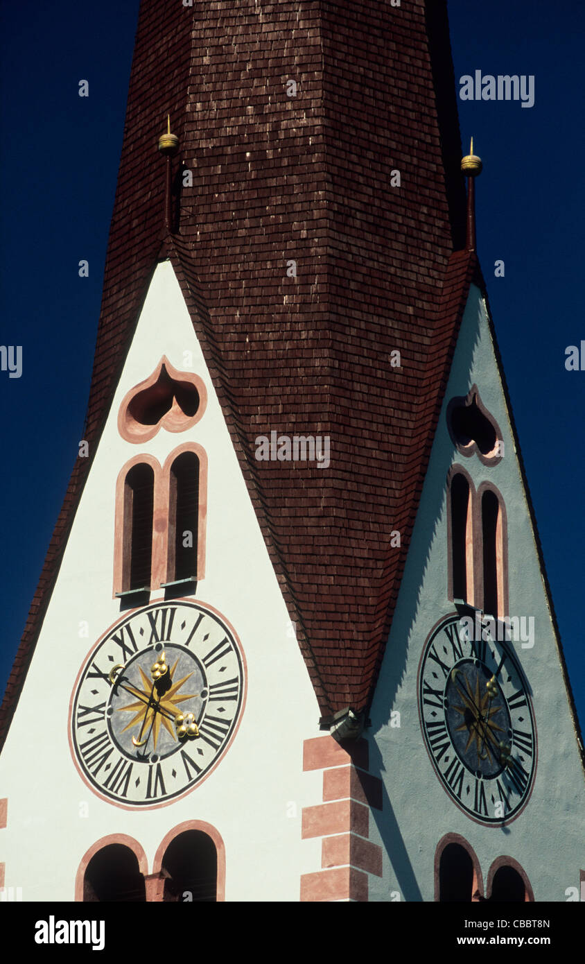 Austria, Tyrol, the church tower clock face at Schlitters. Stock Photo