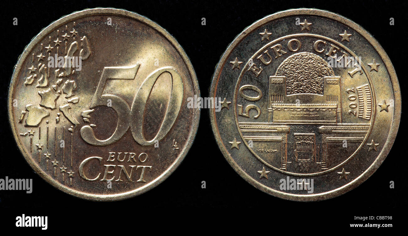 50 euro cent coin, Austria, 2002 Stock Photo