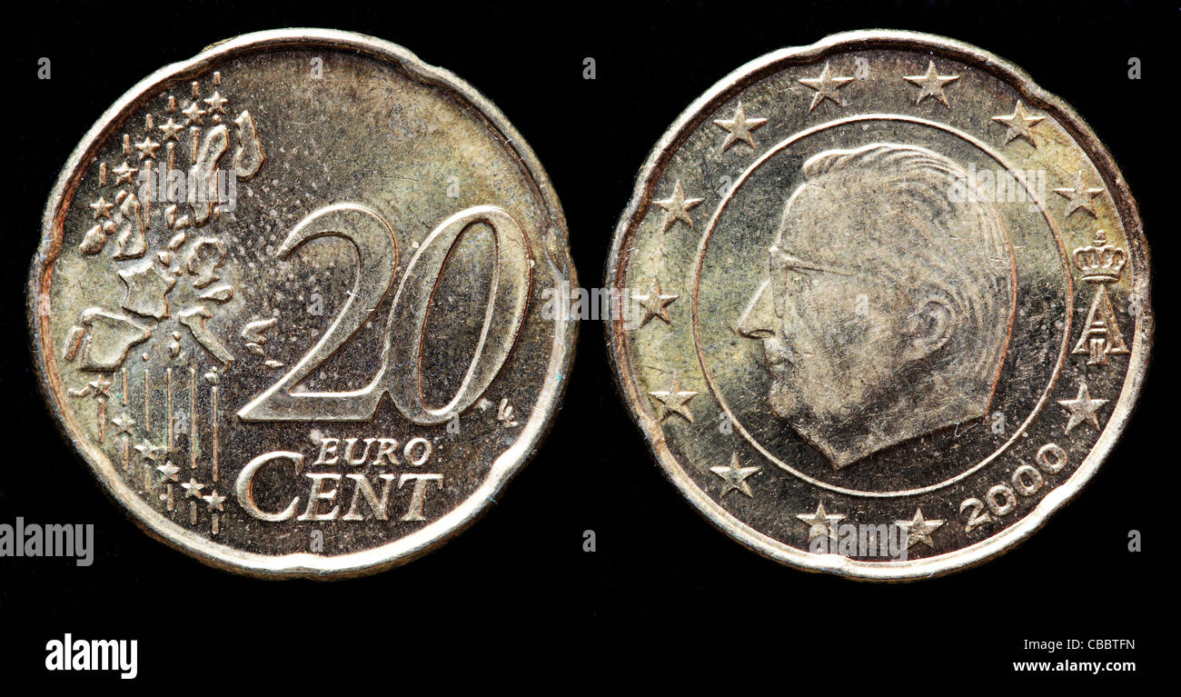 20 euro cent coin, Belgium, 2000 Stock Photo